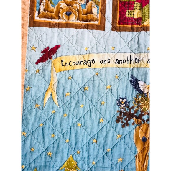 Handmade Quilted Table Runner "Encourage One Another" Browns Tans Greens 47x28" - Picture 11 of 12